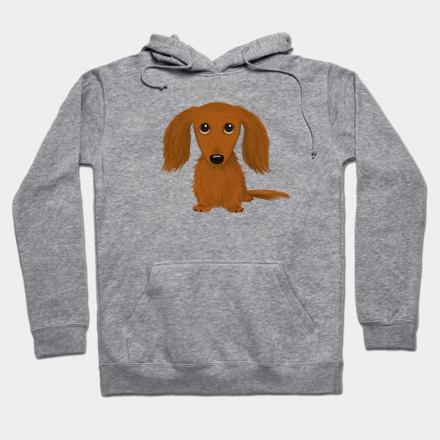 Cute Dog | Longhaired Red Dachshund | Funny Wiener Dog Hoodie by Coffee Squirrel